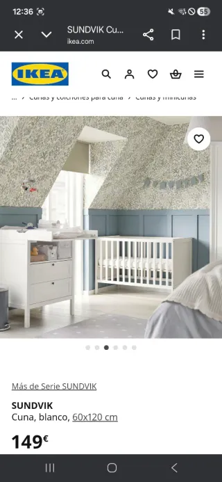 Cuna IKEA SUNDVIK blanca 60x120 cm