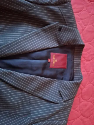 Traje de chaqueta rayas mujer gris