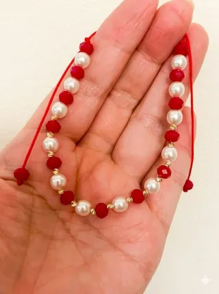Braccialetto perline rosse e bianche