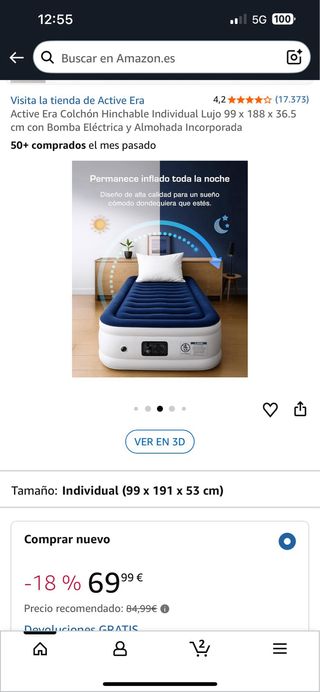 Colchón Hinchable Individual Lujo Active Era