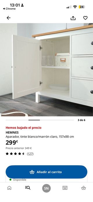 Aparador blanco HEMNES Ikea con tiradores nuevos
