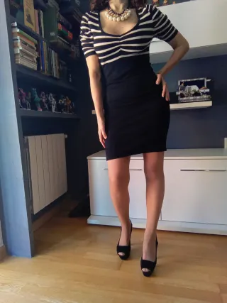 VESTIDO PUNTO NEGRO/ BLANCO ELEGANTE Y SEXY