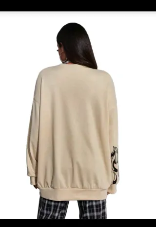 Sudadera beige con estampado de dragón