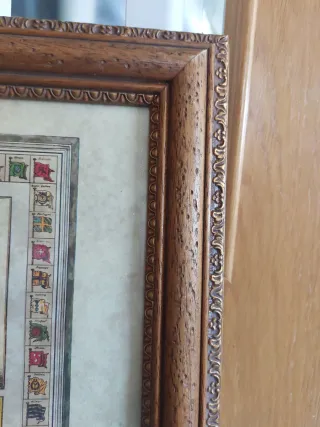 Cuadro antiguo Nave Napolitana y banderas. Madera