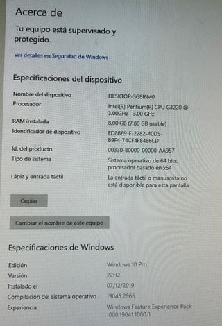 ORDENADOR SOBREMESA G3220 8Gb RAM SSD 480Gb