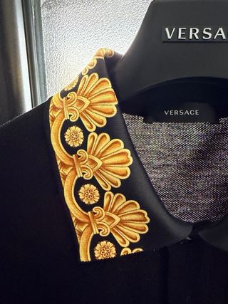 Polo Versace Uomo Nero con Collo Decorato