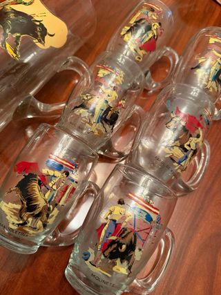 Jarra y vasos de cristal toreros