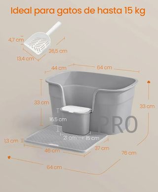 Box di sabbia per gatti grandi, extra grande con tavolo raccoglitore, pala, grigio colomba PPT003G01