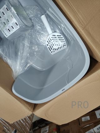 Box di sabbia per gatti grandi, extra grande con tavolo raccoglitore, pala, grigio colomba PPT003G01