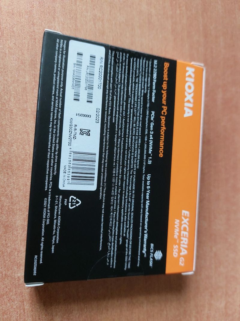SSD Kioxia Exceria G2 1TB NVMe PCIe Gen 3x4 afbeelding 2