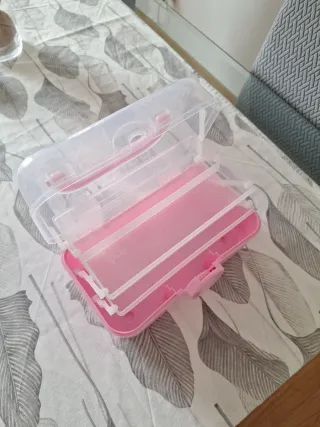 Maletín organizador rosa y blanco