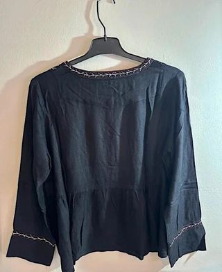 Blusa Natura negra Bordada Étnica Boho Manga...