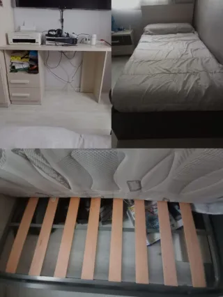 Conjunto escritorio y cama con somier. Cama 90x1,8