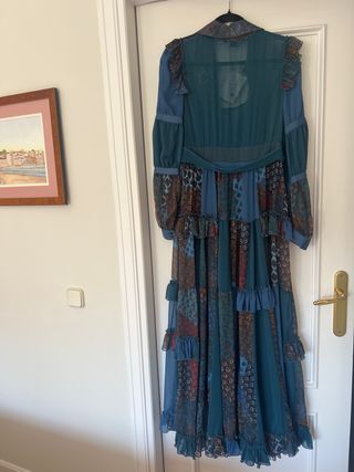 Vestido H. Preppy largo azul patchwork volantes