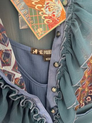 Vestido H. Preppy largo azul patchwork volantes