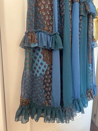 Vestido H. Preppy largo azul patchwork volantes