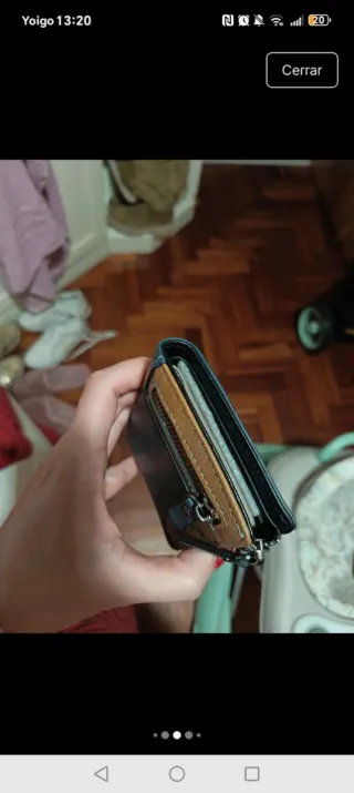Cartera monedero azul y marrón