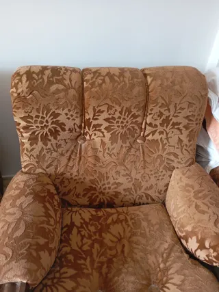 Sofá de terciopelo marrón con detalles dorados