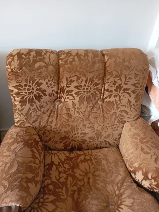 Sofá de terciopelo marrón con detalles dorados