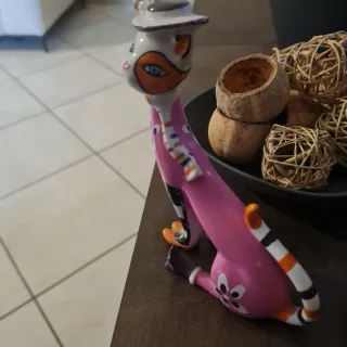 Statuina gatto Vintage  colorata con cappello