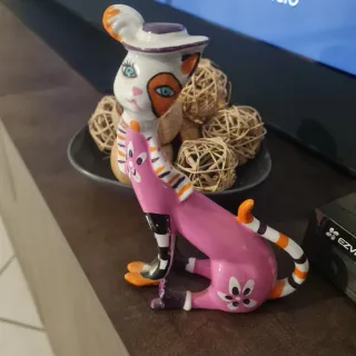 Statuina gatto Vintage  colorata con cappello