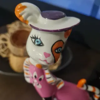 Statuina gatto Vintage  colorata con cappello