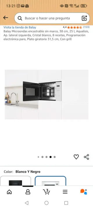 Balay Microondas Encastrable Blanco 25 litros.