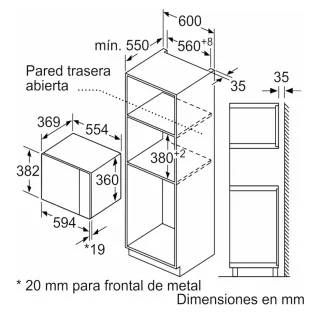 Balay Microondas Encastrable Blanco 25 litros.
