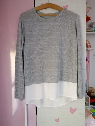 Jersey gris y blanco mujer