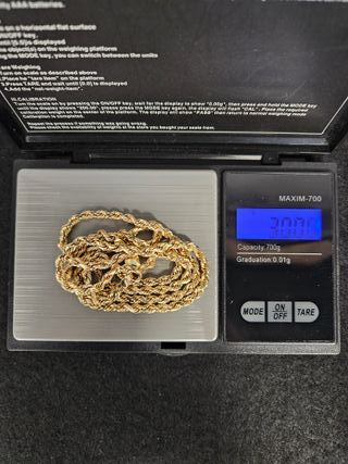 Cadena de Oro 18K, Cordón Macizo, 30gr, 60cm