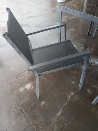 Mesa y 4 Sillas Terraza Cristal Metal