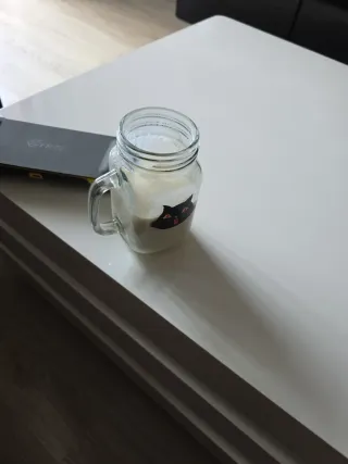 Caneca de Vidro com Desenho de Gato Preto