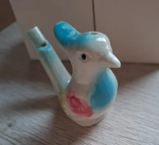 Silbato Pájaro Porcelana Azul y Rosa