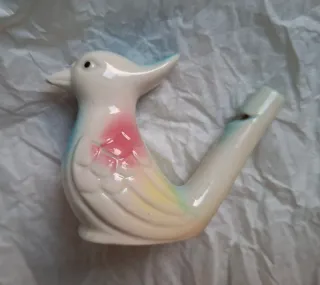 Silbato Pájaro Porcelana Azul y Rosa