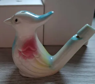 Silbato Pájaro Porcelana Azul y Rosa