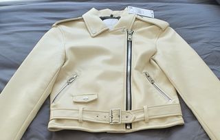 Biker Mango Efecto Piel Beige