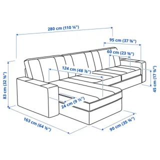 Funda azul sofá 2 plazas + chaiselongue Kivik