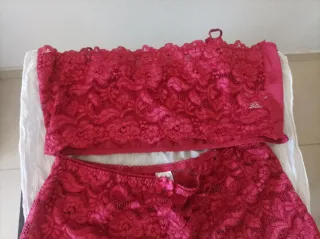 Conjunto lencería encaje burdeos mujer