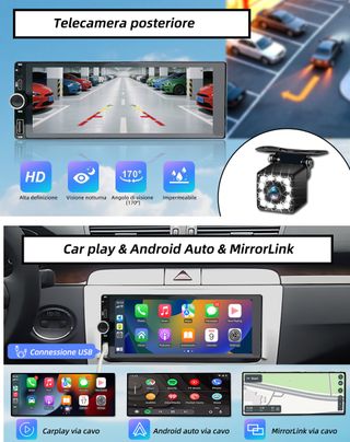 Autoradio 1DIN CarPlay Telecamera retro- Nuovo