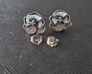 Pendientes Flor Plata y Esmalte Azul