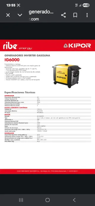 Generador Kipor IG6000 Inverter Gasolina