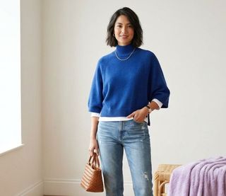 Jersey azul y blanco talla única