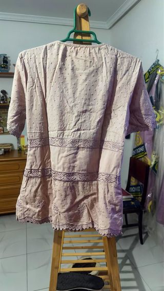 Camisa bohemia beige y rosa