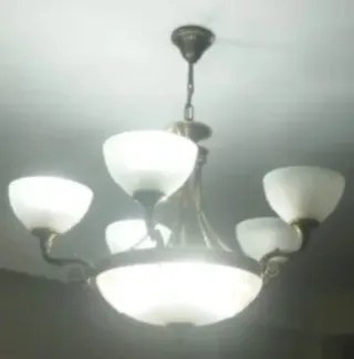 Lámpara de techo bronce 5 tulipas+1 grande cristal