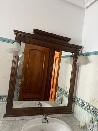 Espejo madera maciza con apliques