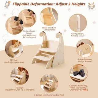 Taburete infantil de madera dinosaurio 3 a 6 años