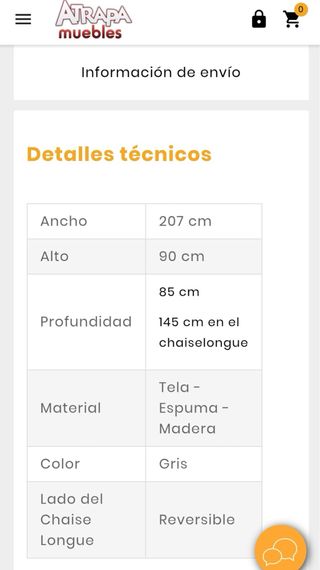 Sofá chaise longue gris tela