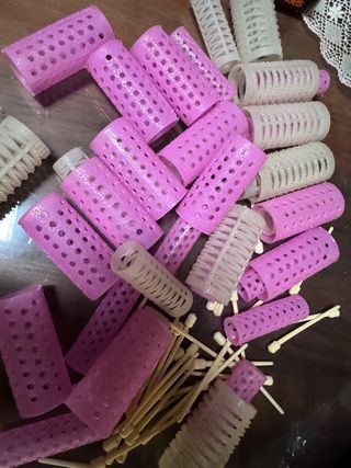 Rulos para el pelo (rosa y blanco)
