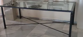 Mesa consola cristal y metal negra