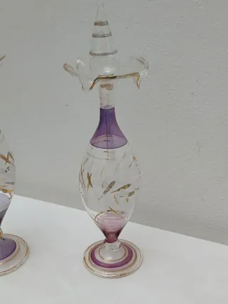 Coppia Vasi Vetro Soffiato Viola Oro